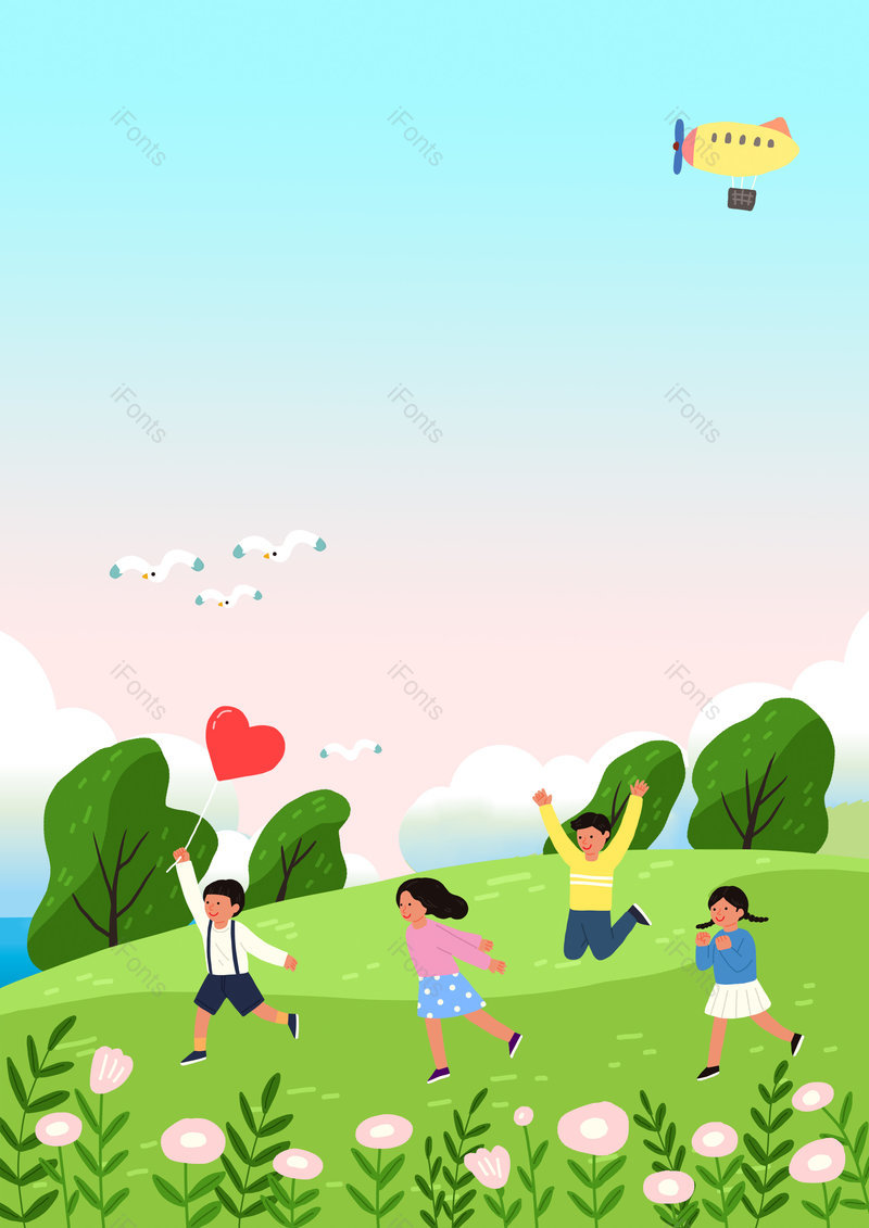 清新夏日蓝天草地六一儿童节海报背景,插画/手绘图,插画/手绘图库,插画/手绘图下载,插画/手绘